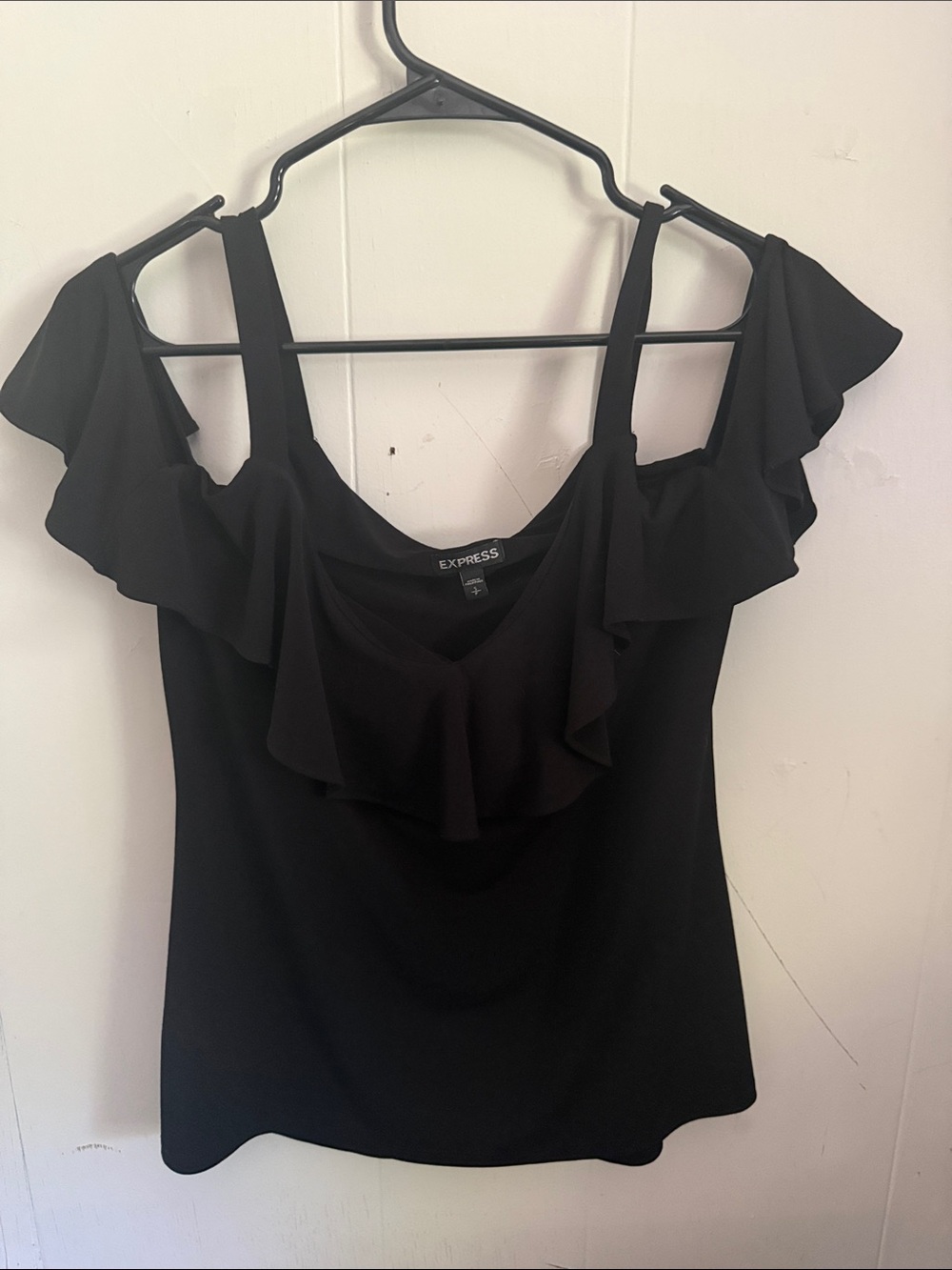 Express Black Ruffle Cold-Shoulder Tank Top